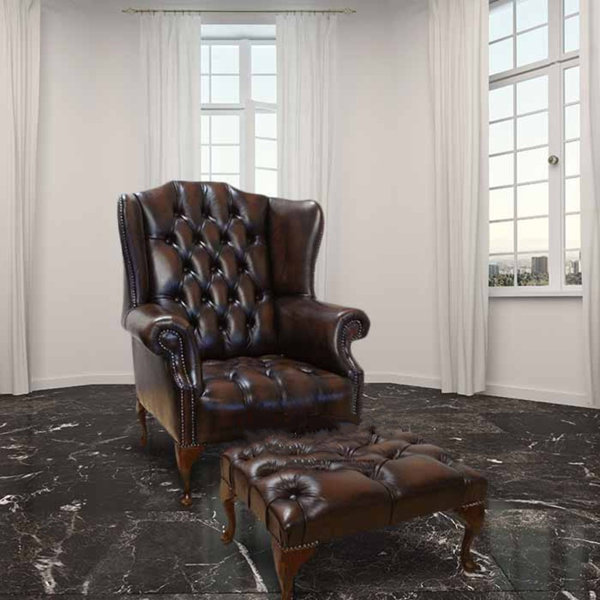 Winchester Leather Ohrensessel Chesterfield mit Hocker | Wayfair.de